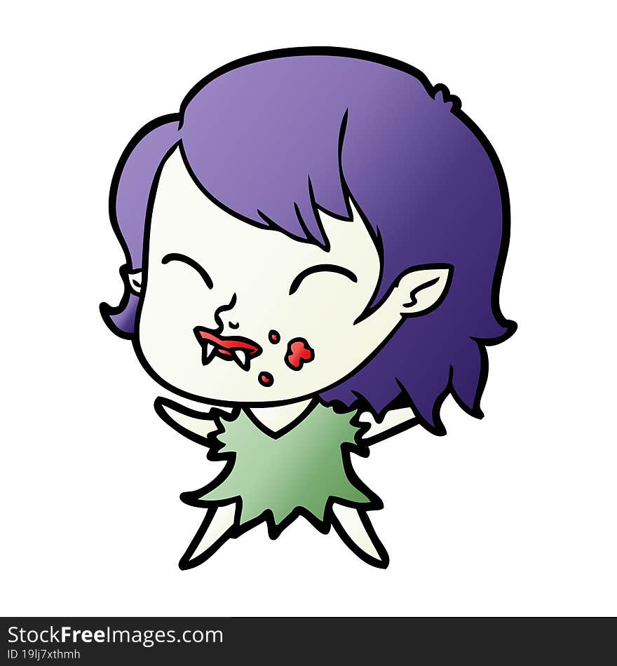 cartoon vampire girl with blood on cheek. cartoon vampire girl with blood on cheek