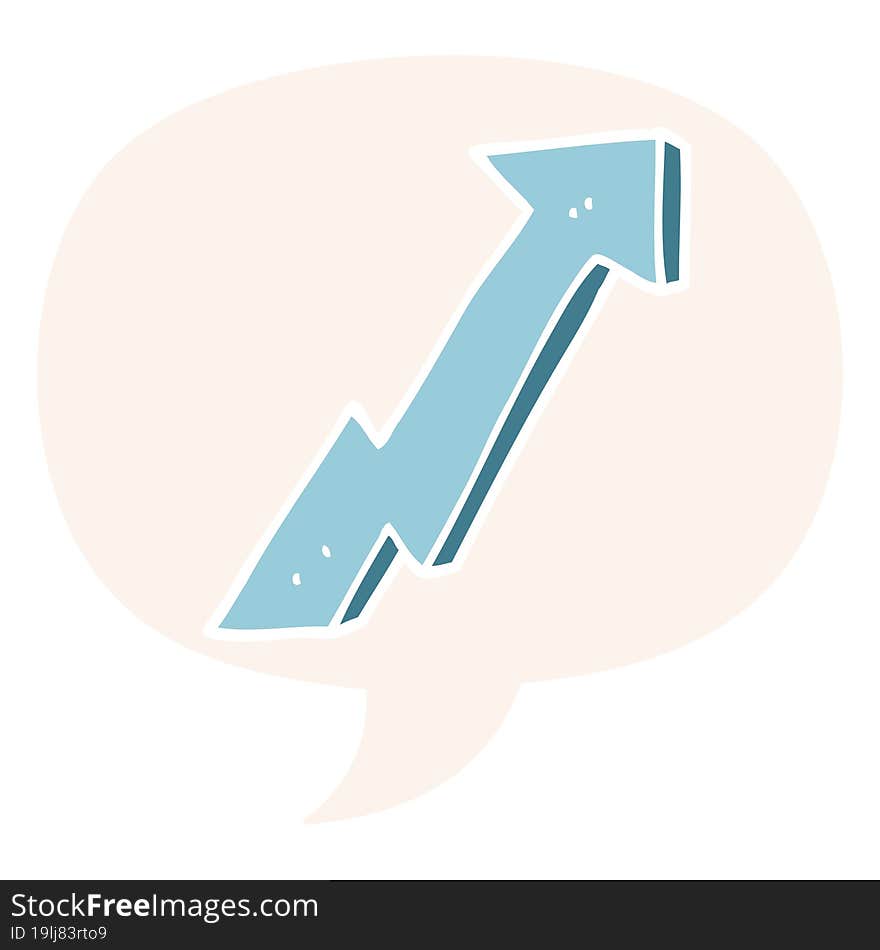 cartoon positive growth arrow and speech bubble in retro style