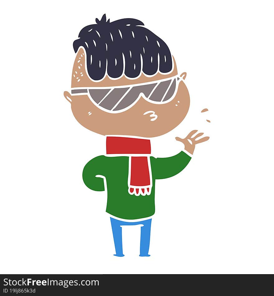 flat color style cartoon boy wearing sunglasses