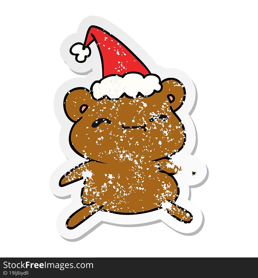 christmas distressed sticker cartoon of kawaii bear