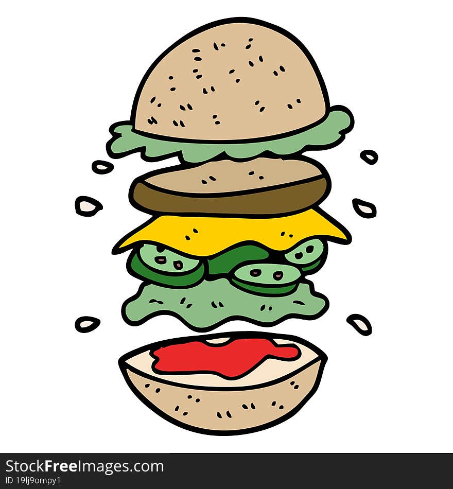 cartoon doodle huge burger