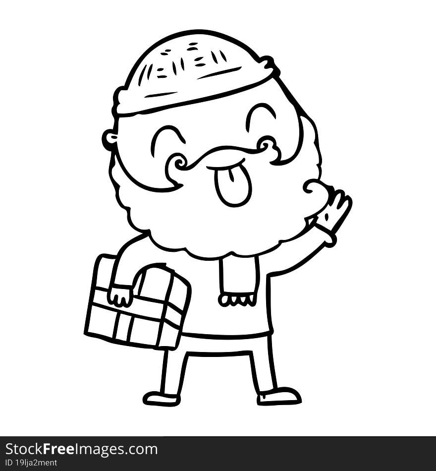 man with beard carrying christmas present. man with beard carrying christmas present