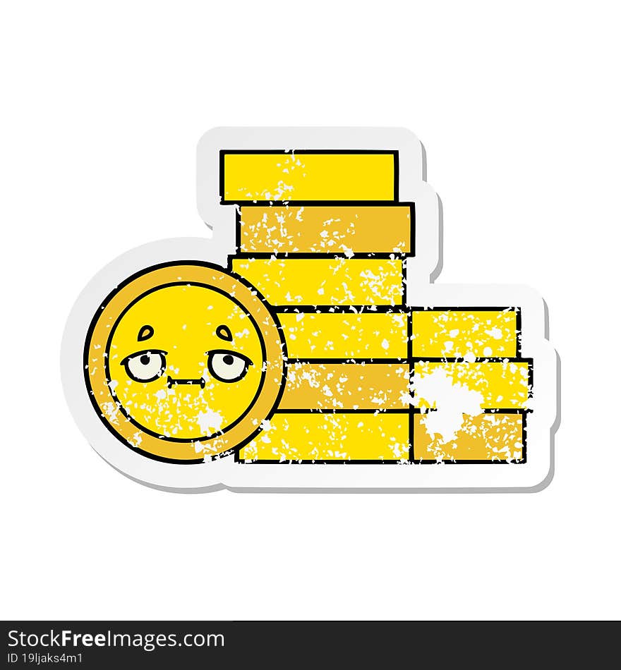 distressed sticker of a cute cartoon coins