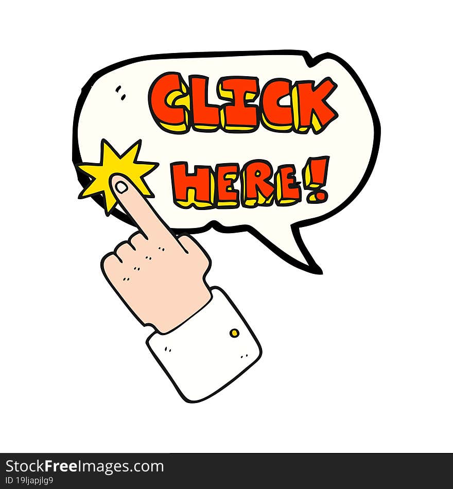 Speech Bubble Cartoon Click Here Sign With Finger