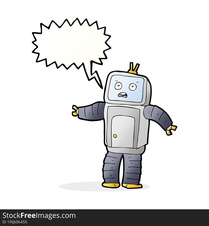 Cartoon Funny Robot With Speech Bubble