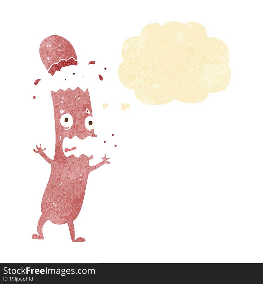 cartoon undercooked sausage with thought bubble