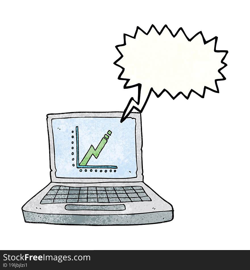 speech bubble textured cartoon laptop computer with business graph