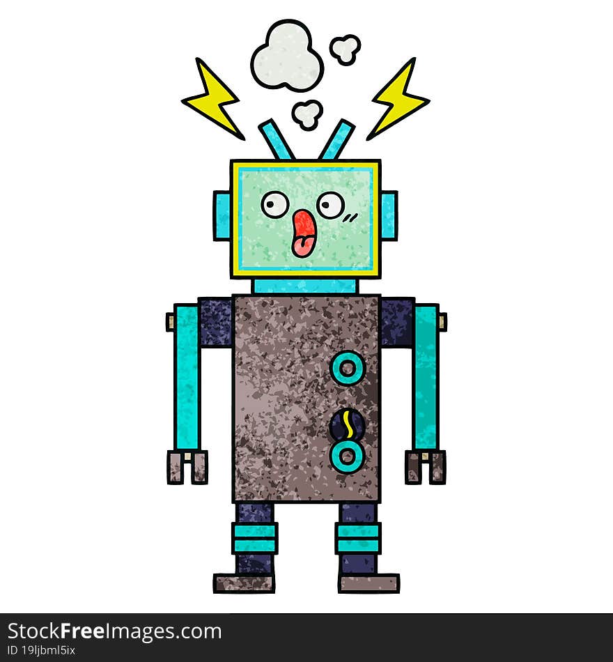 retro grunge texture cartoon of a robot