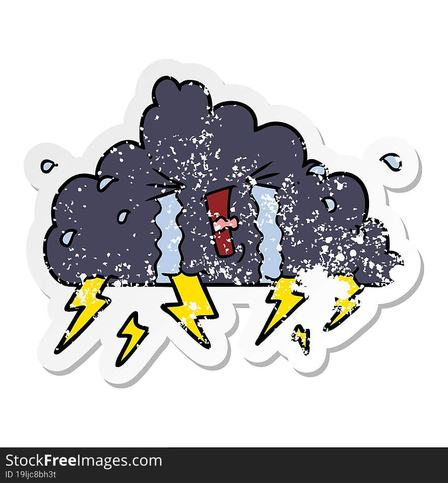 distressed sticker of a cartoon thundercloud