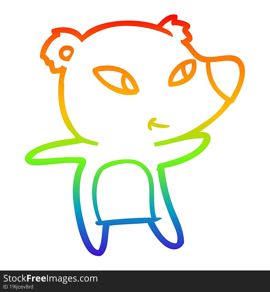 rainbow gradient line drawing of a cute cartoon bear