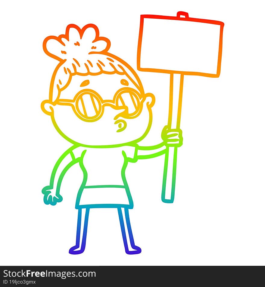 rainbow gradient line drawing cartoon woman wearing glasses