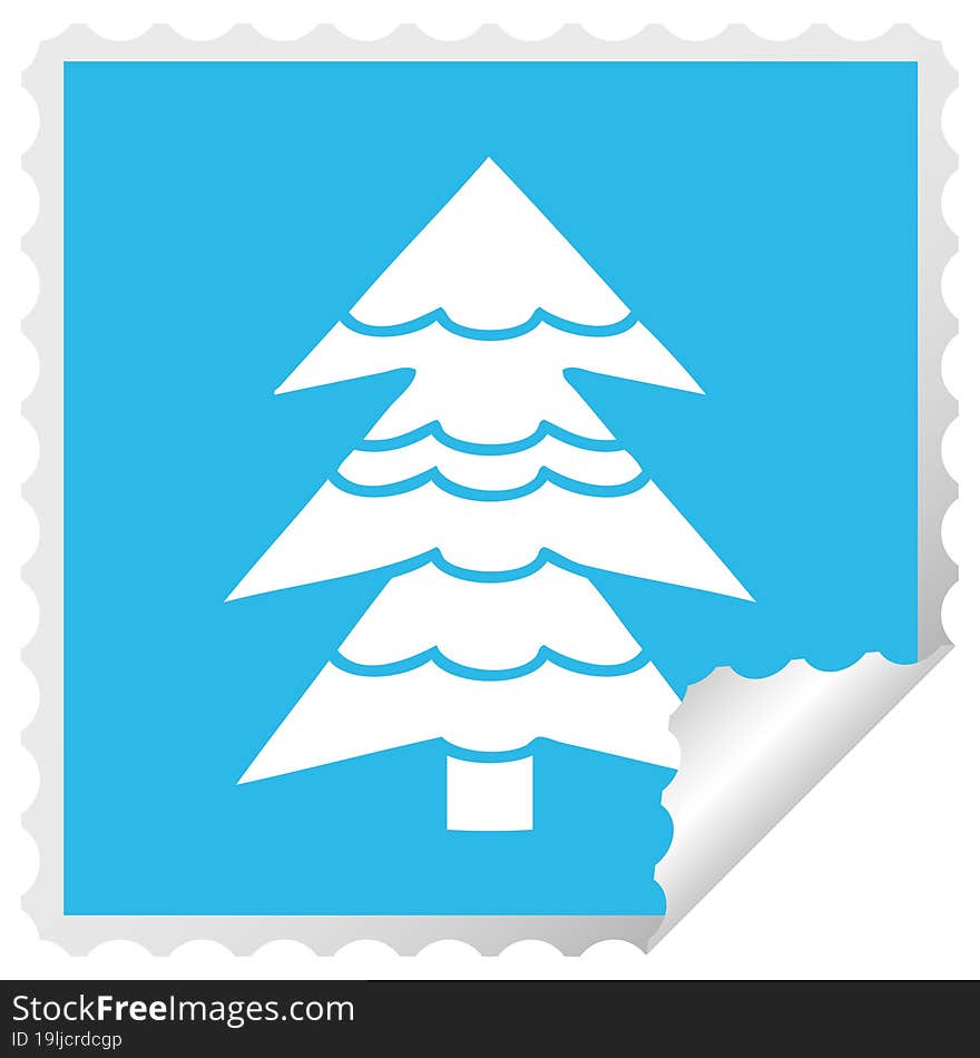 square peeling sticker cartoon snow covered tree