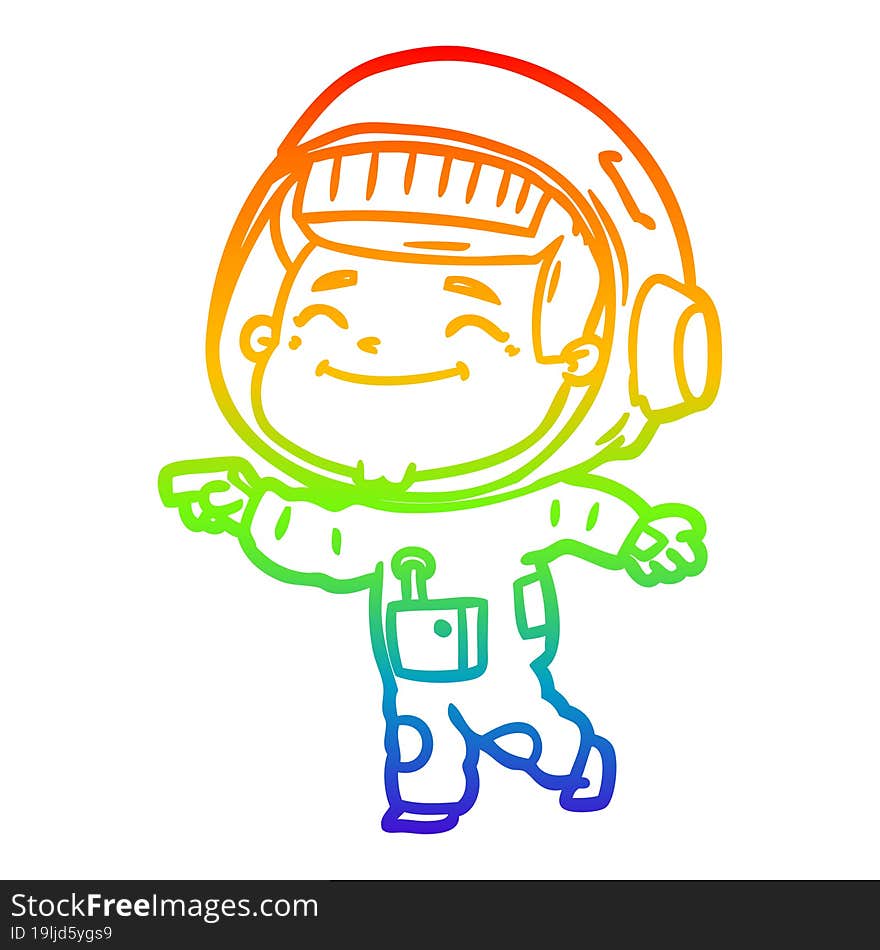 rainbow gradient line drawing of a happy cartoon astronaut