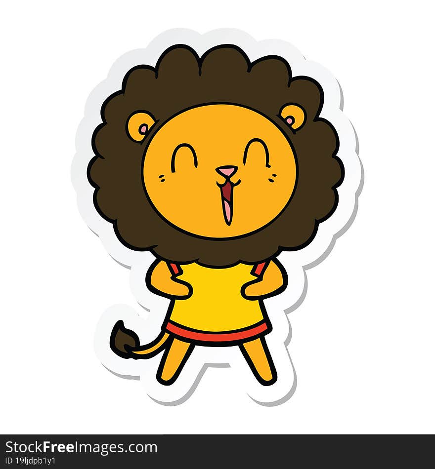 sticker of a laughing lion cartoon