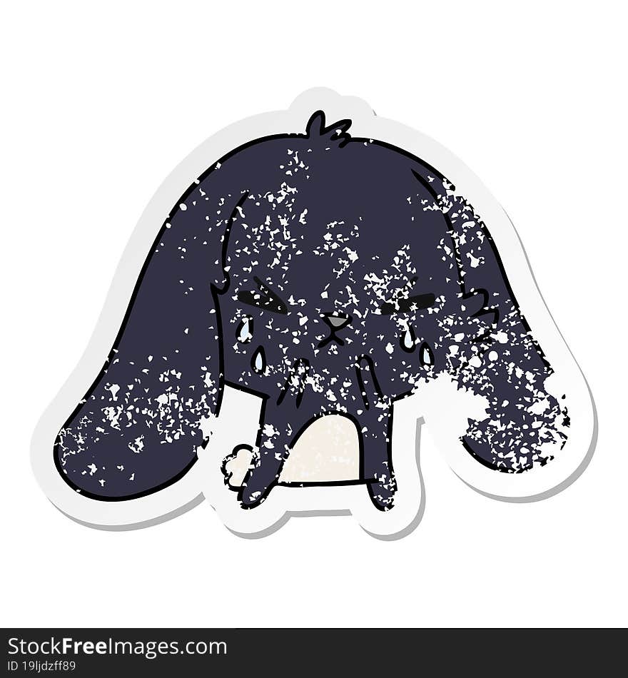 freehand drawn distressed sticker cartoon of cute kawaii sad bunny