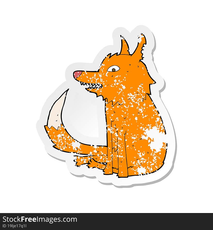 retro distressed sticker of a cartoon fox sitting