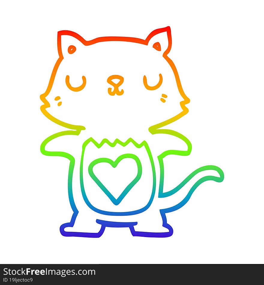 rainbow gradient line drawing of a cute cartoon cat