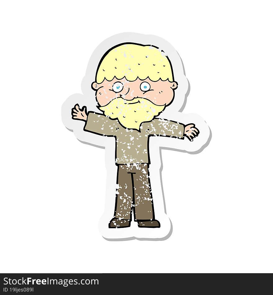 Retro Distressed Sticker Of A Cartoon Happy Man With Beard