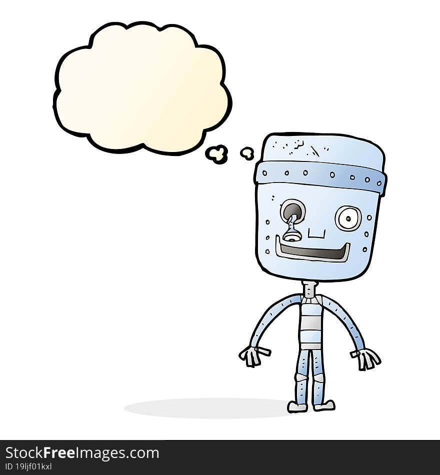 cartoon funny robot with thought bubble