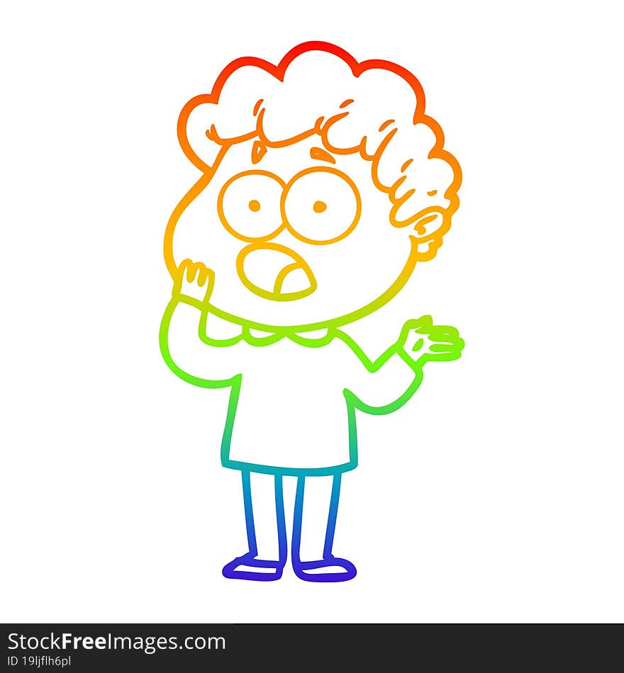 rainbow gradient line drawing cartoon man gasping in surprise