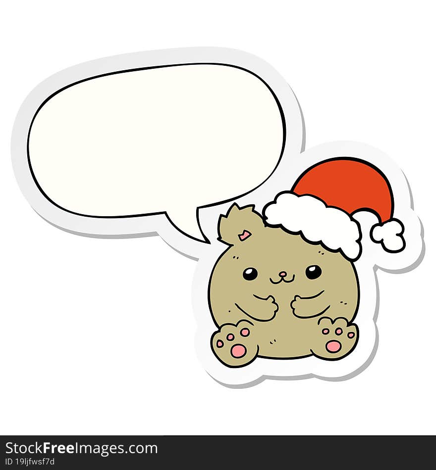 cute cartoon christmas bear with speech bubble sticker