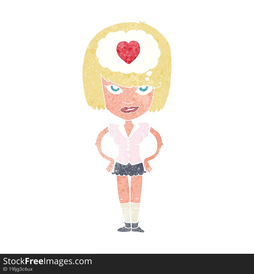 cartoon woman thinking about love