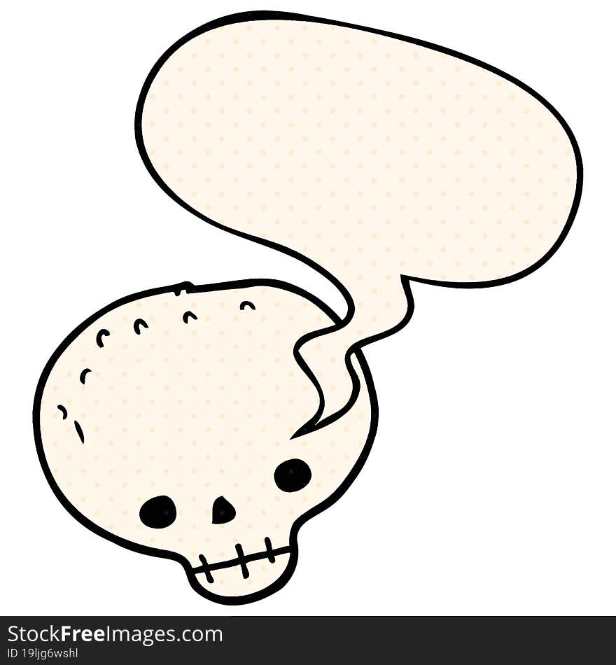 cartoon skull and speech bubble in comic book style