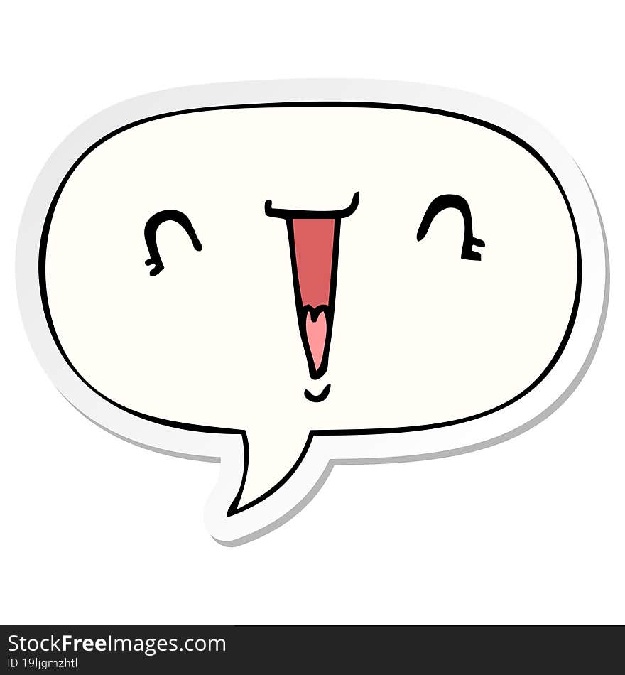 cute cartoon face with speech bubble sticker. cute cartoon face with speech bubble sticker