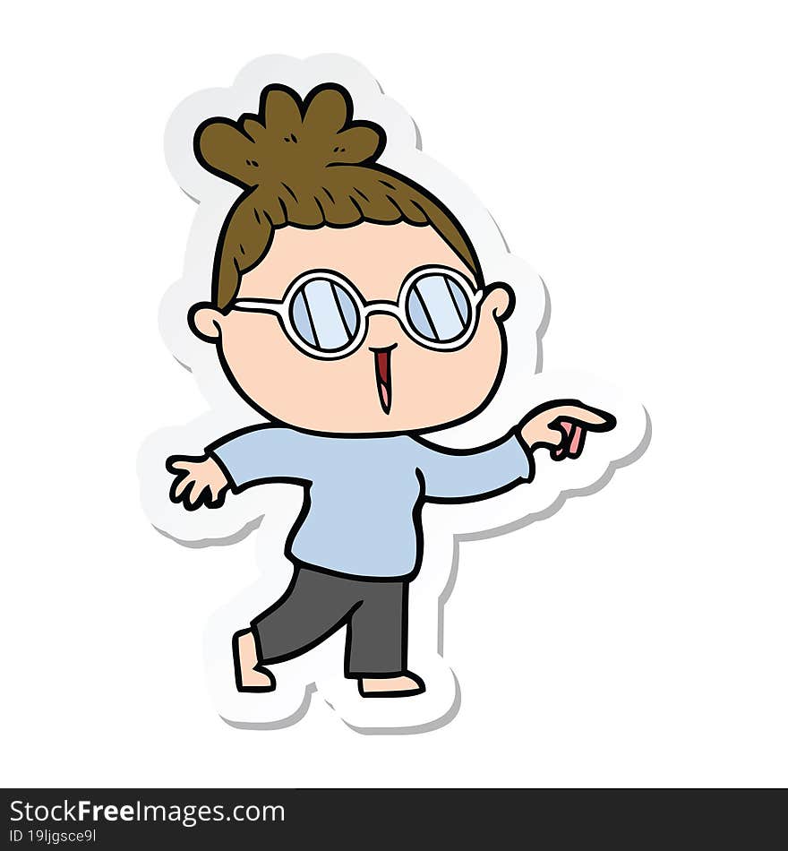 sticker of a cartoon woman wearing spectacles