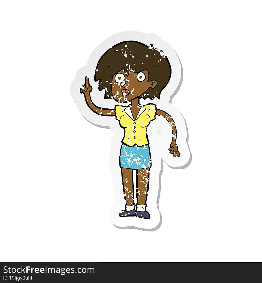 Retro Distressed Sticker Of A Cartoon Woman With Question