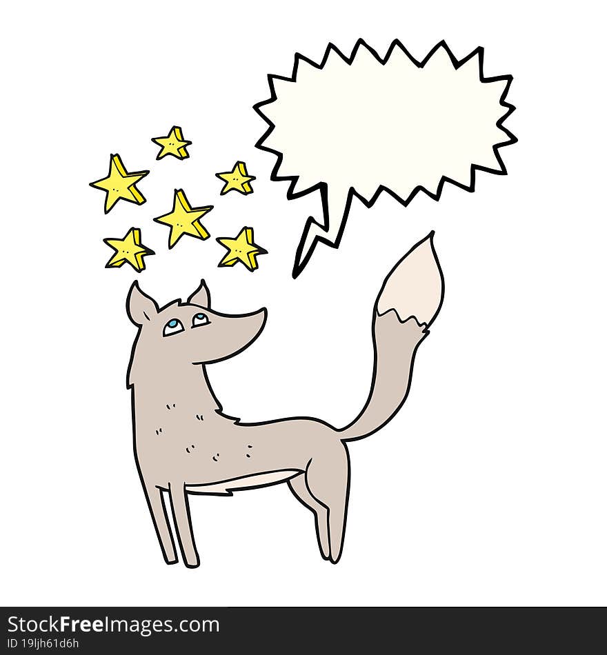 speech bubble cartoon wolf with stars