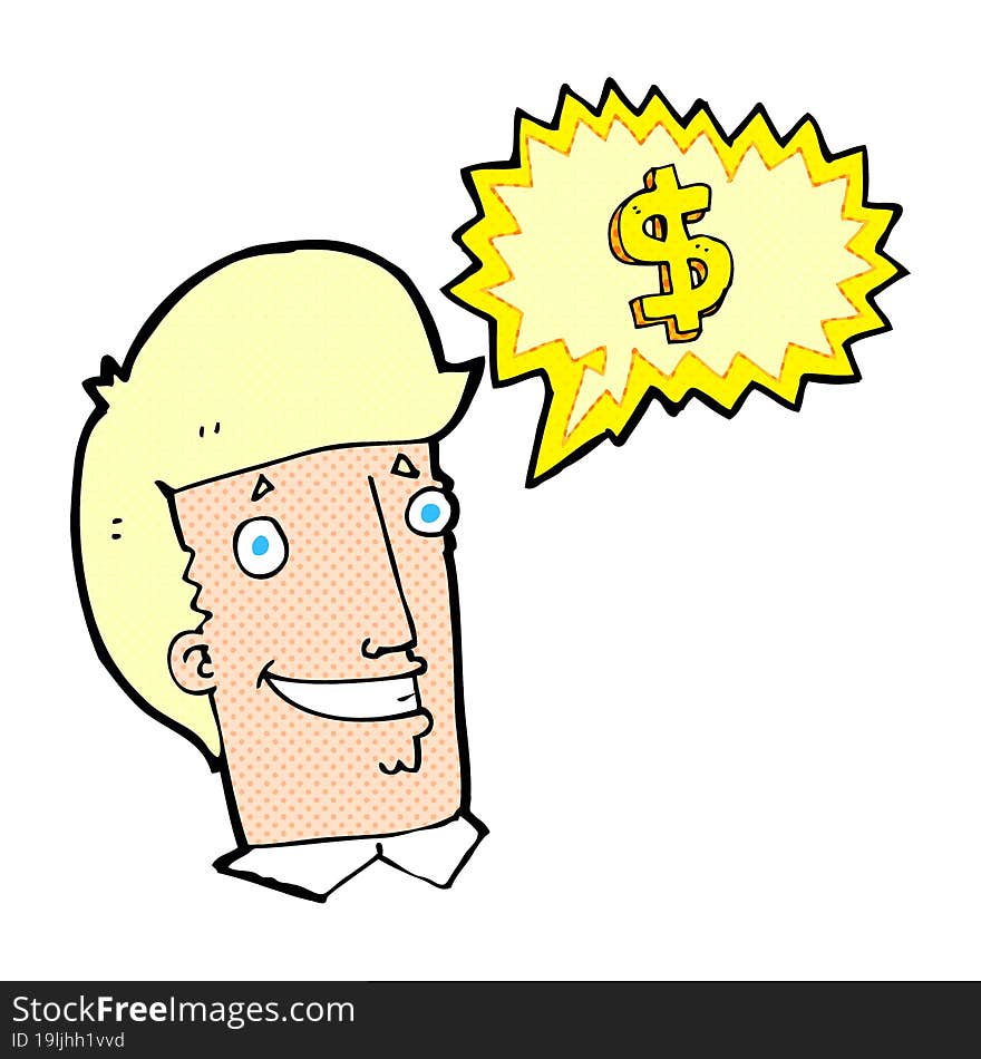 cartoon salesman talking money