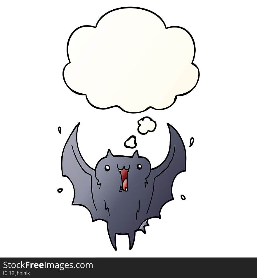 Cartoon Happy Vampire Bat And Thought Bubble In Smooth Gradient Style