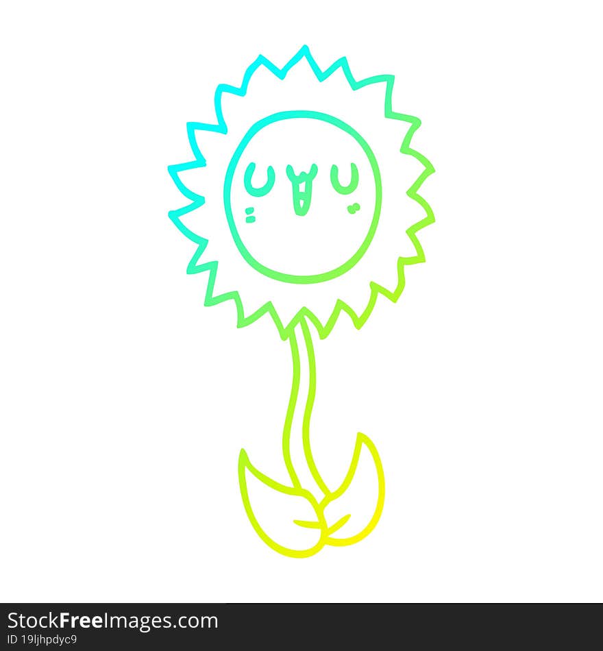 cold gradient line drawing of a cartoon flower