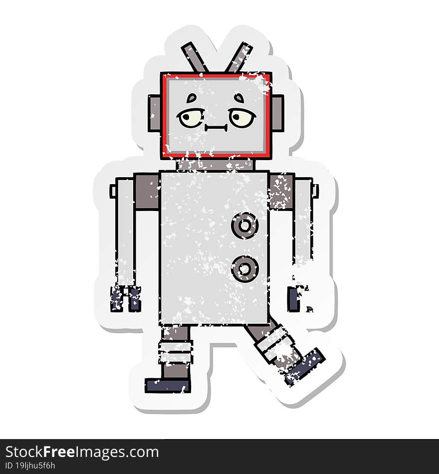 distressed sticker of a cute cartoon robot