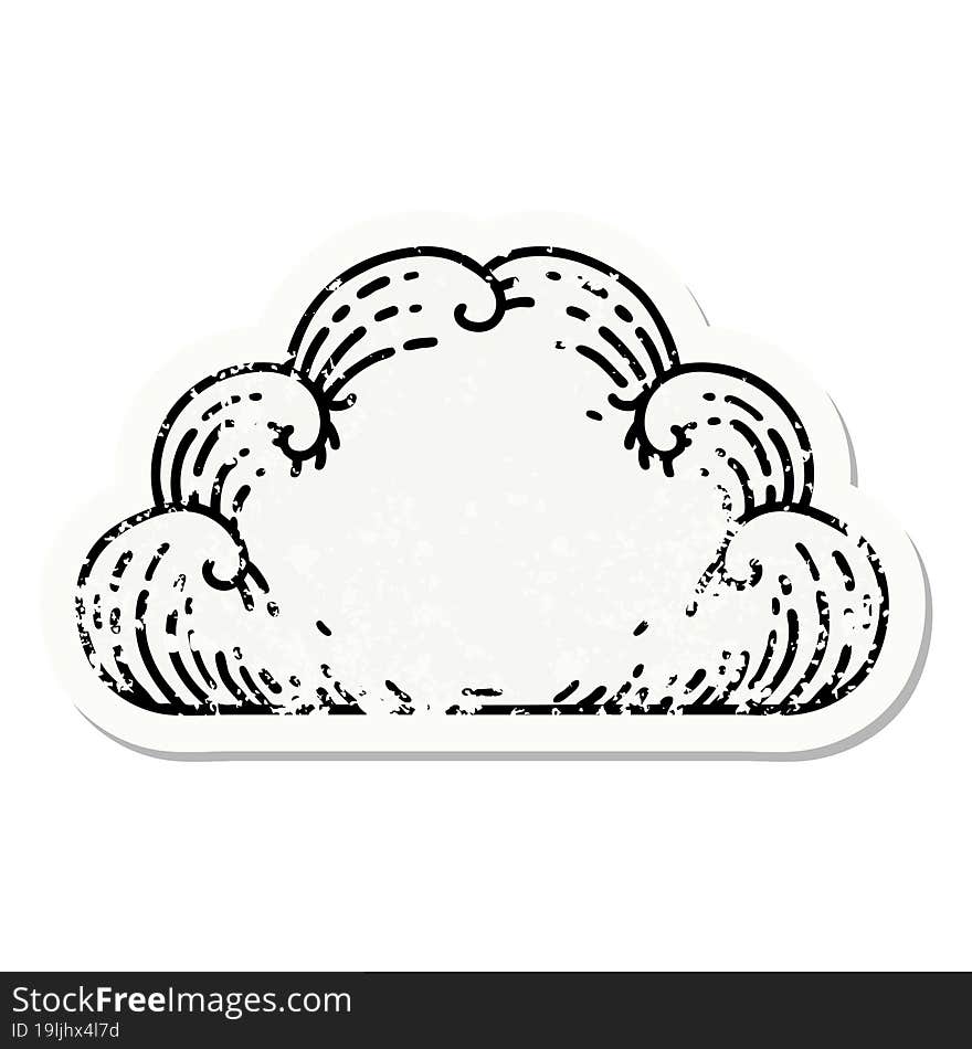 Traditional Distressed Sticker Tattoo Of A Cloud