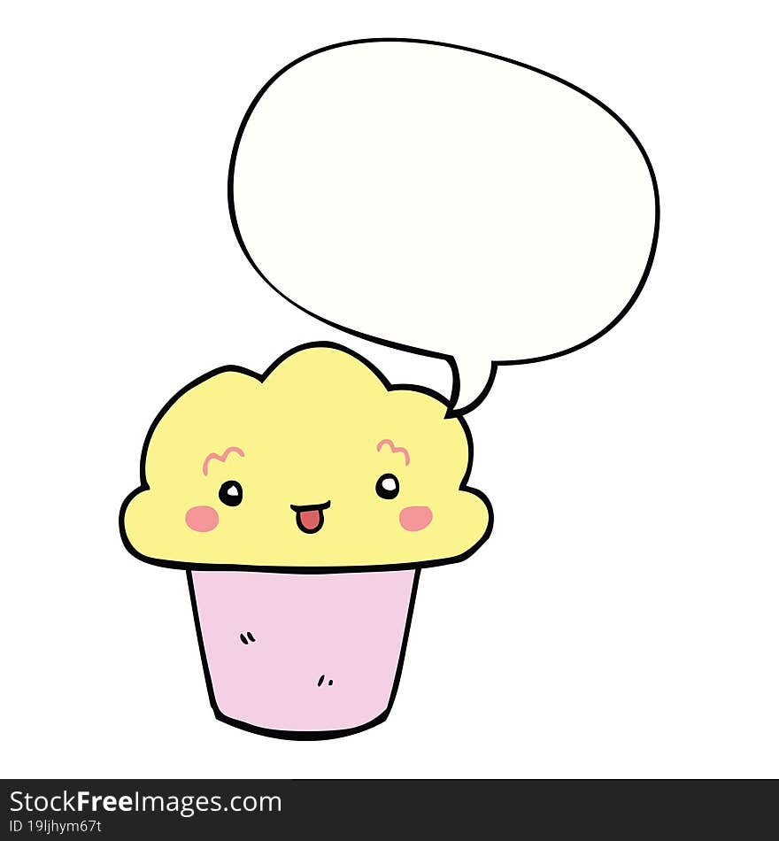 cartoon cupcake and face and speech bubble