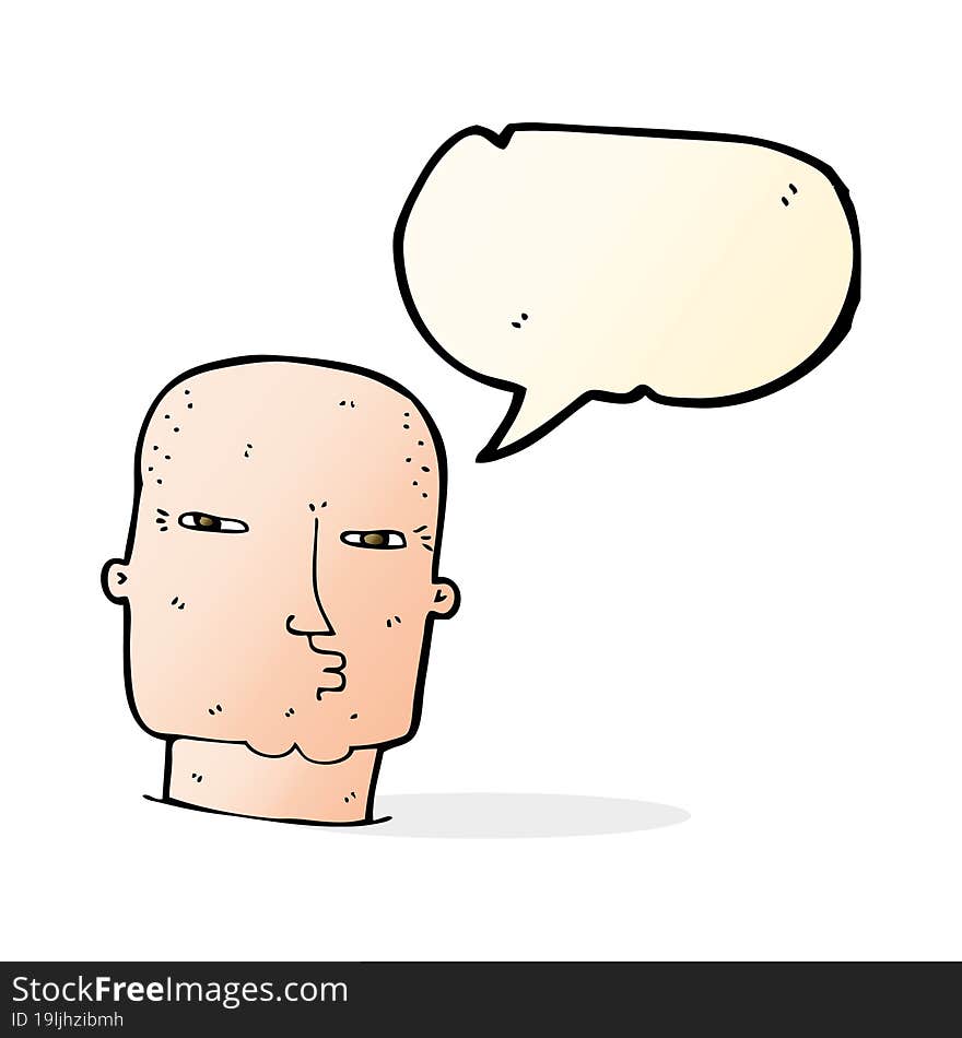 cartoon bald tough guy with speech bubble