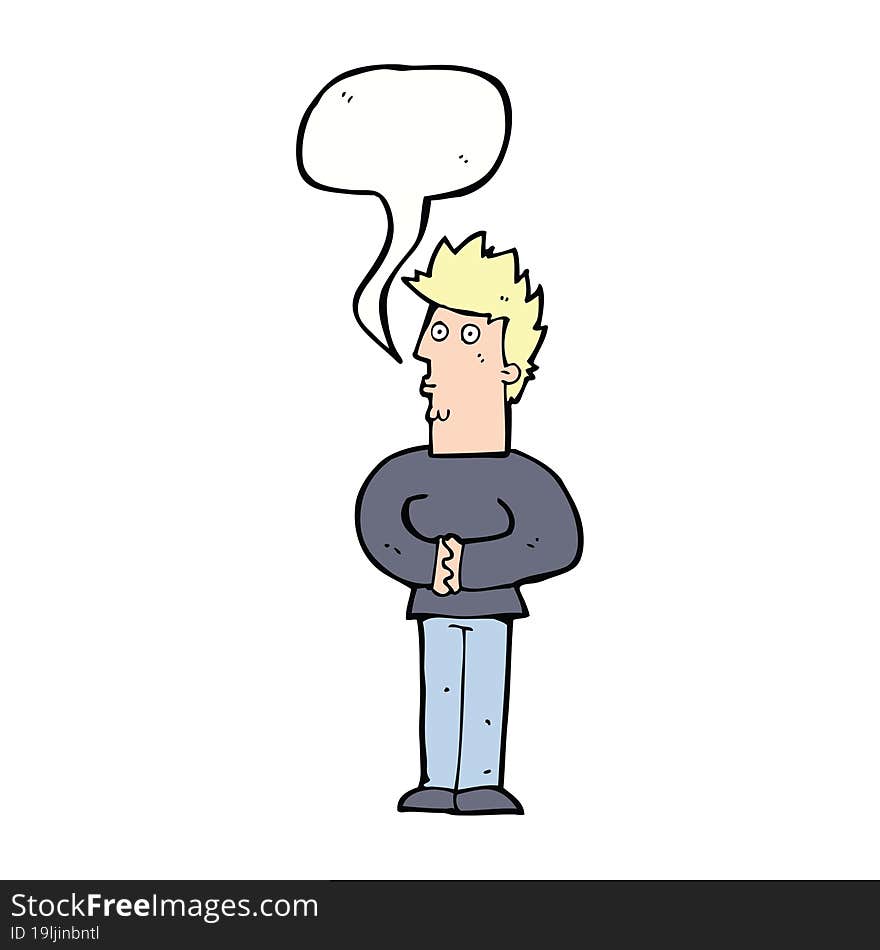 cartoon nervous man with speech bubble