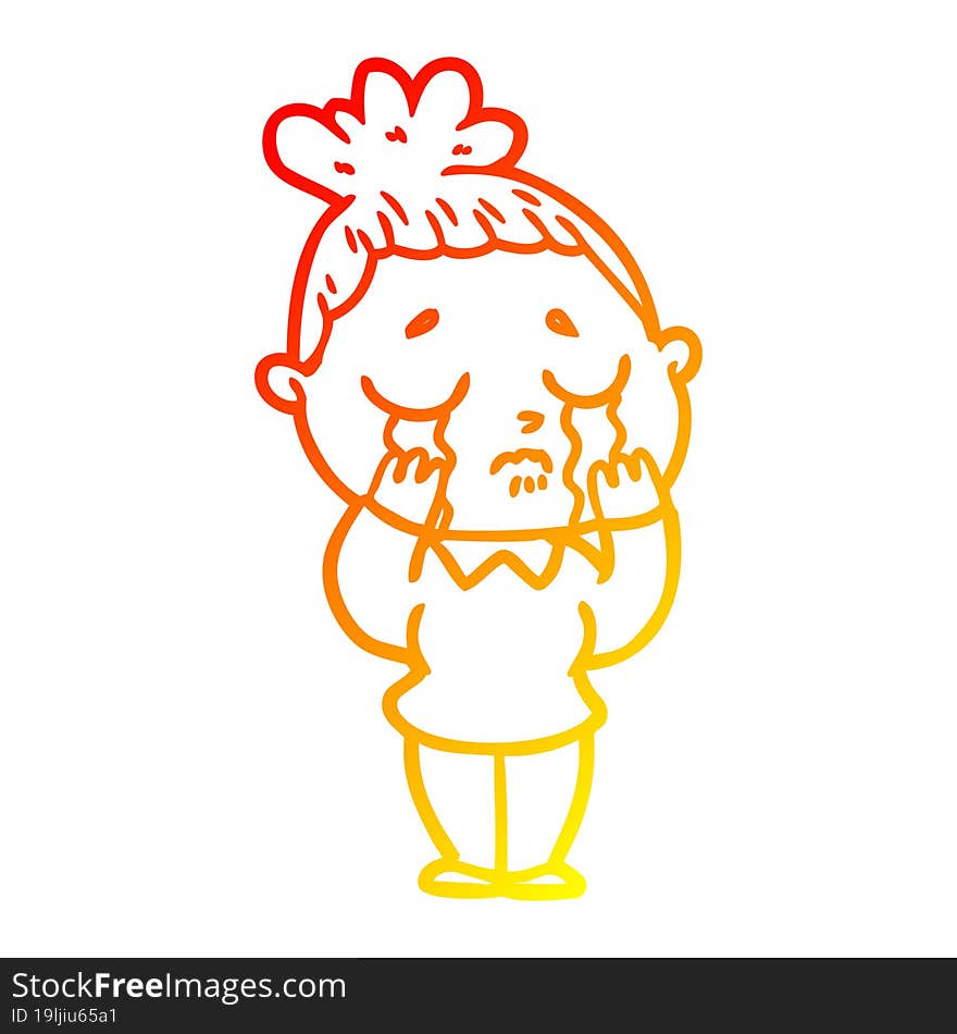 warm gradient line drawing of a cartoon crying woman