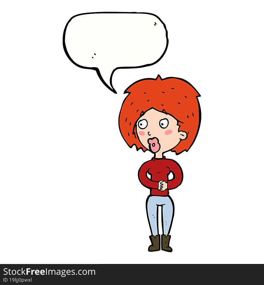 cartoon surprised woman with speech bubble