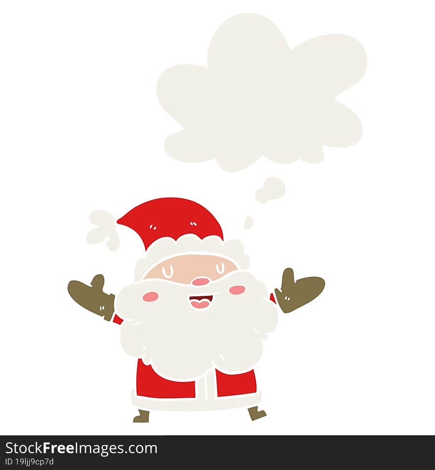 cartoon santa claus and thought bubble in retro style