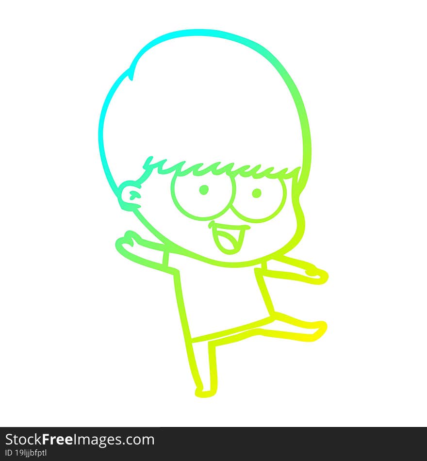 Cold Gradient Line Drawing Happy Cartoon Boy