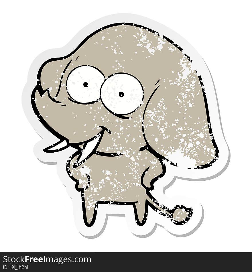 distressed sticker of a happy cartoon elephant