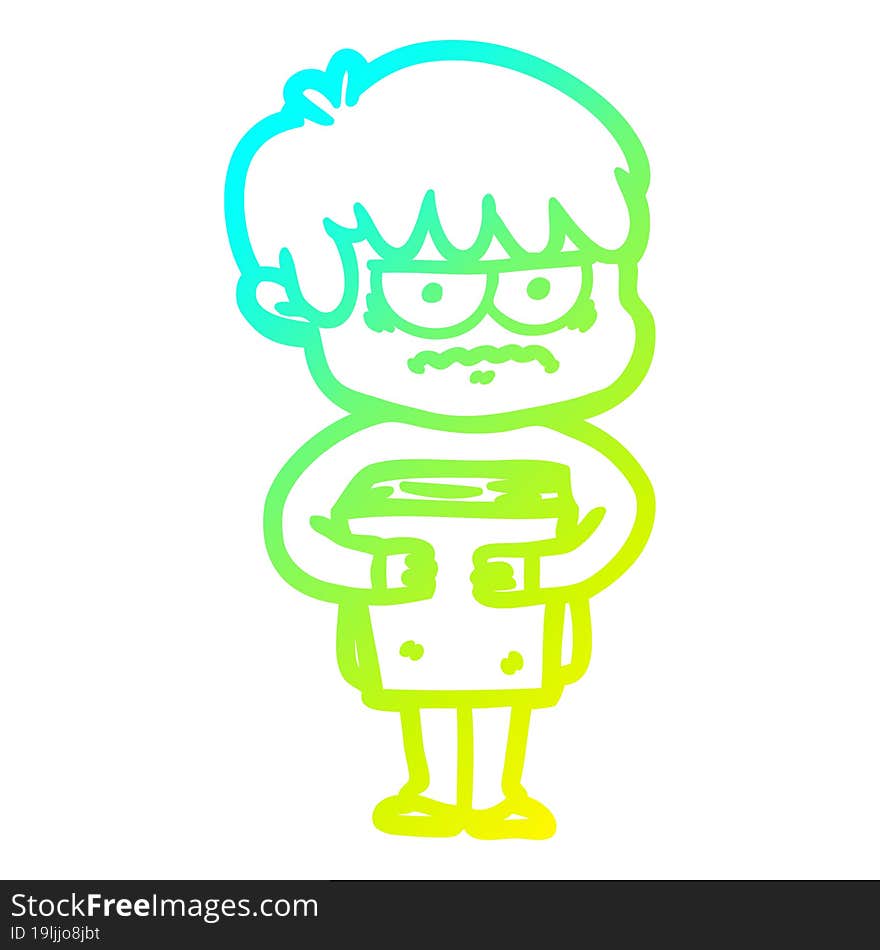 cold gradient line drawing annoyed cartoon boy