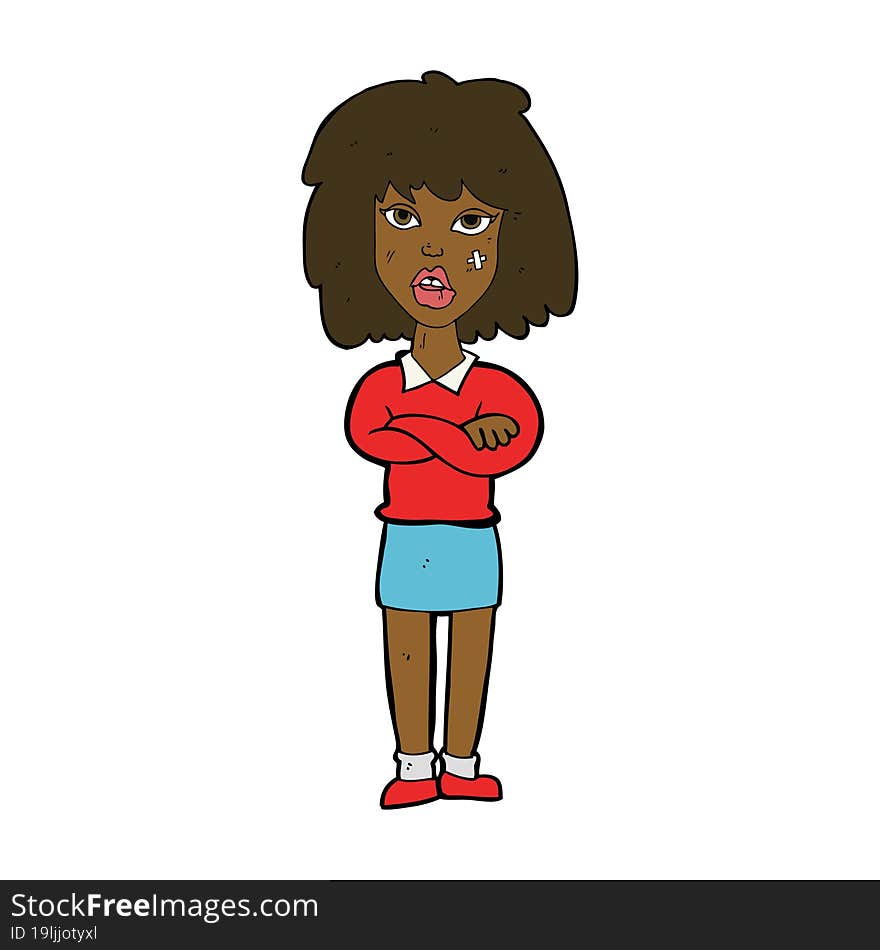 cartoon tough woman with folded arms