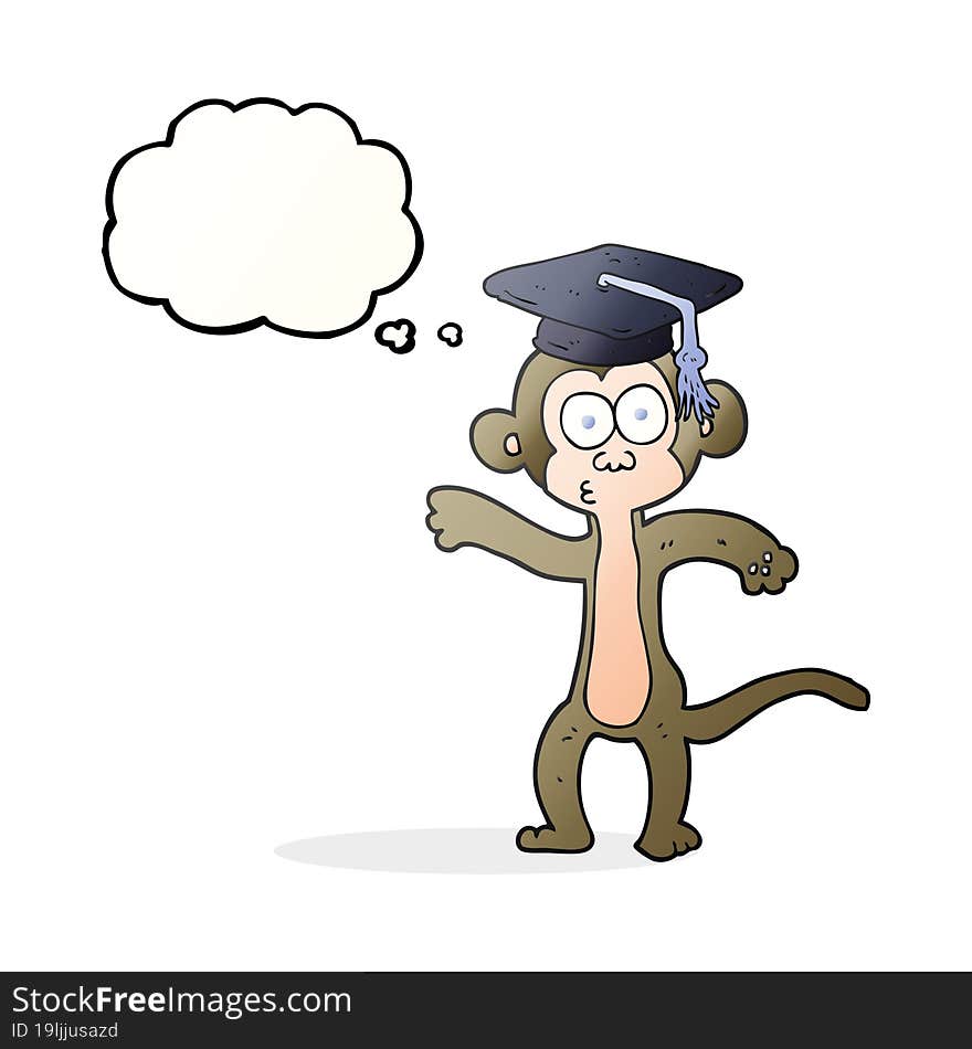 freehand drawn thought bubble cartoon graduate monkey