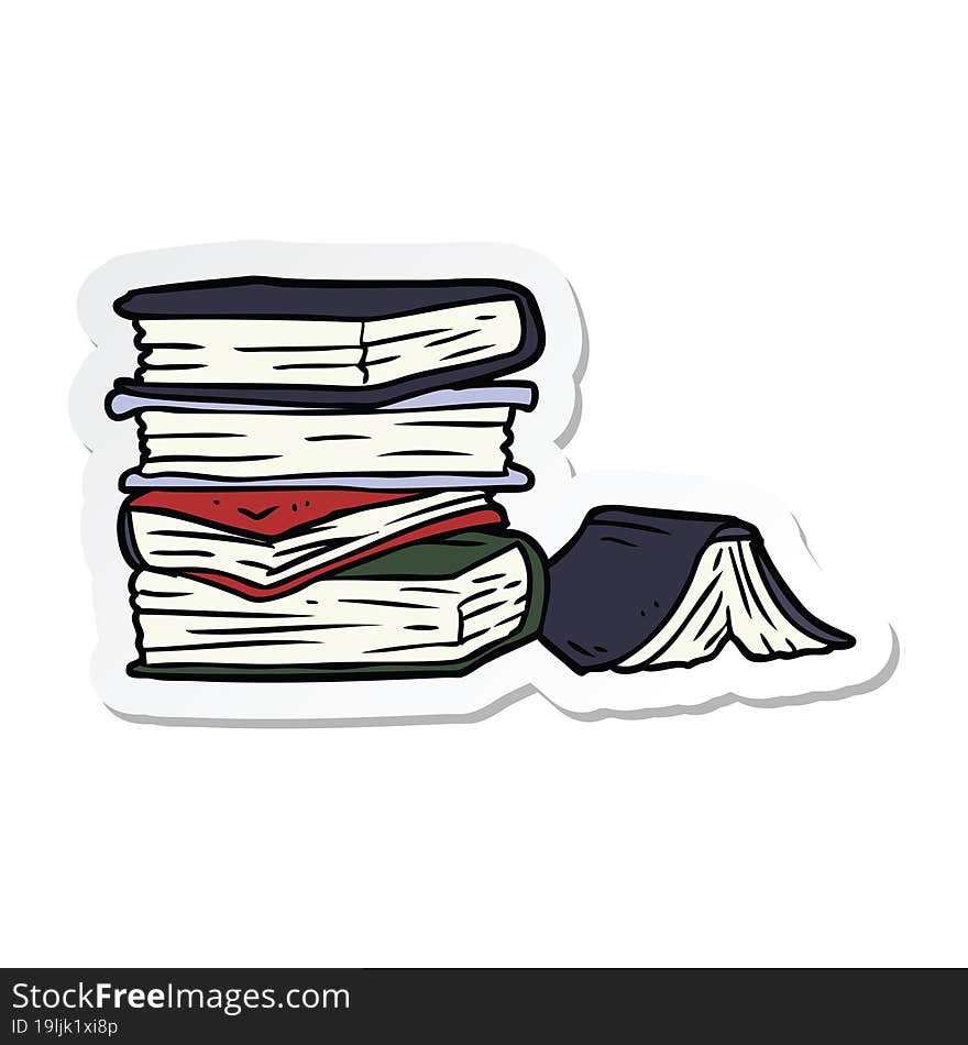 sticker of a cartoon pile of books