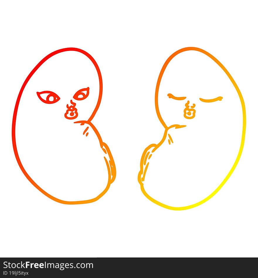 warm gradient line drawing cartoon kidneys