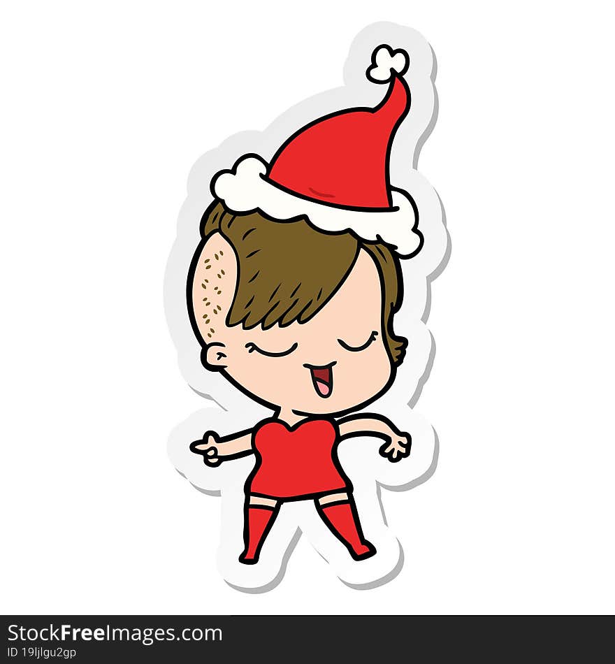 happy sticker cartoon of a girl wearing santa hat